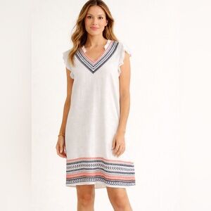 Embroidered Shift Dress Swim Coverup White Beach Vacation Rayon Blend – Small